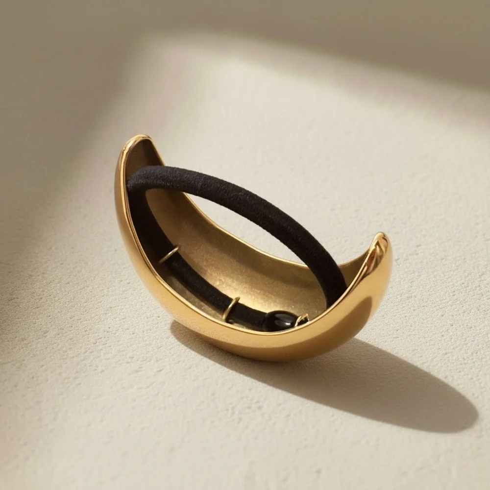 18K Gold Plated Sculptural Chunky Modern Ponytail Cuff Hair Tie